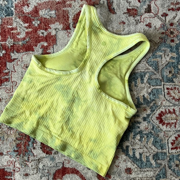 lululemon athletica Tops - Lululemon Ebb to Street Racerback Crop Tank Top Tie Dye Lime Yellow Size 6 Yoga